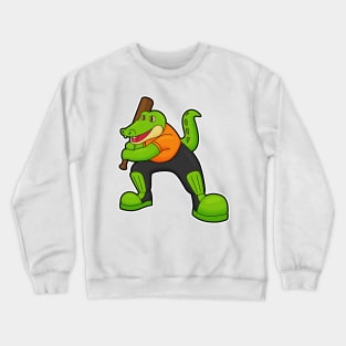 Crocodile at Cricket with Cricket bat Crewneck Sweatshirt